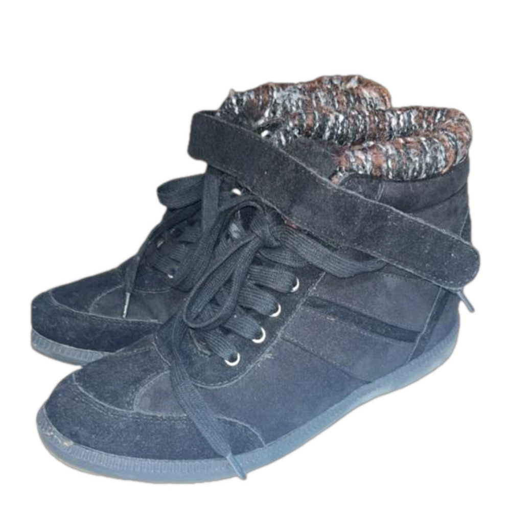 Call It Spring Youth 8.5 Black Boots Faux Fur Tie Strap Outdoor Winter Shoes